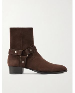 Saint Laurent Wyatt Studded Suede Chelsea Boots - Brown