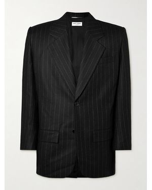 Saint Laurent Silk-Trimmed Pinstriped Wool And Cotton-Blend Blazer - Black
