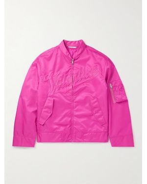 Valentino Garavani Collegiate Logo-Embroidered Shell Bomber Jacket - Pink