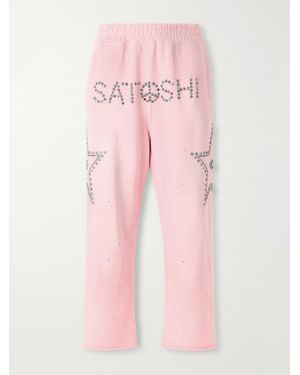 Satoshi Nakamoto Wide-leg Studded Cotton-jersey Joggers - Pink
