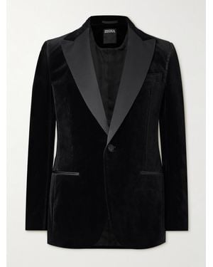 ZEGNA Satin-trimmed Cotton-velvet Tuxedo Jacket - Black