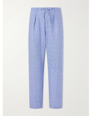 Polo Ralph Lauren Wide-Leg Checked Woven Linen Trousers - Blue