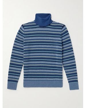 Loro Piana Fair Isle Cashmere Rollneck Sweater - Blu