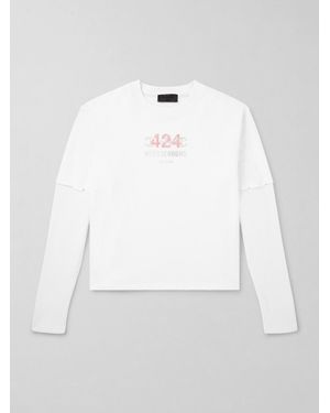 424 Hoorsenbuhs Layered Logo-Print Cotton-Jersey And Waffle-Knit T-Shirt - White