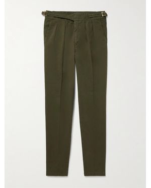 Rubinacci Manny Tapered Pleated Cotton-twill Trousers - Green