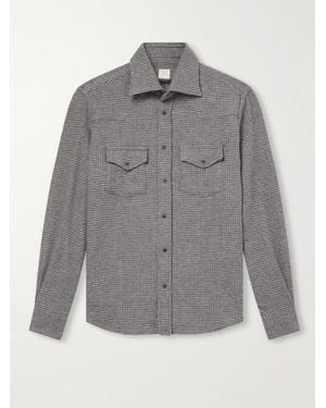 Eleventy Texas Houndstooth Wool And Cashmere-blend Shirt - Grey