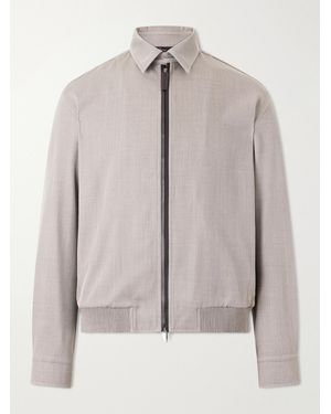 Brioni Leather-Trimmed Wool-Twill Blouson Jacket - Natural