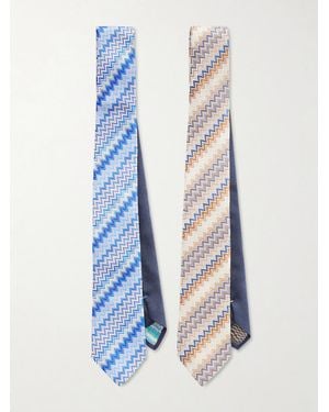 Missoni Two-Pack 7Cm Silk-Jacquard Tie - Blue