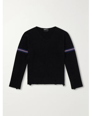 Enfants Riches Deprimes Distressed Striped Cashmere Jumper - Black