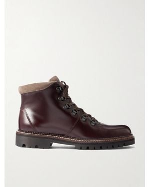 MR P. Jacques Suede-Trimmed Glossed-Leather Boots - Brown