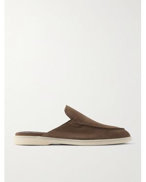 Loro Piana Babouche Walk Suede Backless Loafers - Brown