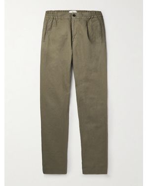 MR P. Straight-Leg Pleated Cotton And Linen-Blend Trousers - Green