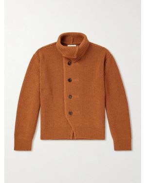 Dries Van Noten Marino Shawl-Collar Ribbed Wool Cardigan - Brown