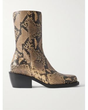 Dries Van Noten Snake-Effect Leather Boots - Brown