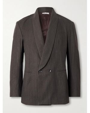 Small Talk Shawl-lapel Double-breasted Cotton-canvas Suit Jacket - Black