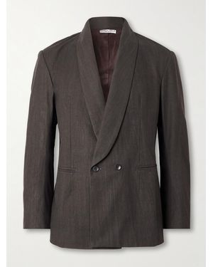 Small Talk Shawl-lapel Double-breasted Cotton-canvas Suit Jacket - Black
