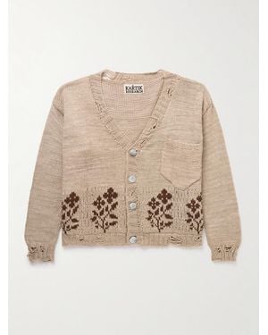 Kartik Research Cardigan aus Kala-Baumwolle mit Intarsienmotiv in Distressed-Optik - Natur