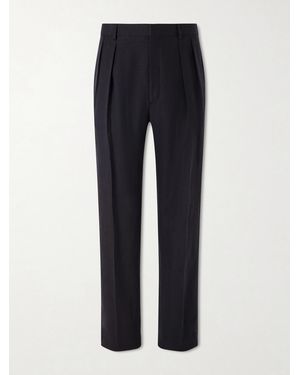 Ralph Lauren Straight-Leg Pleated Silk And Linen-Blend Trousers - Blue
