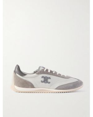 Celine Racer Logo-Embroidered Suede, Leather And Shell Trainers - White