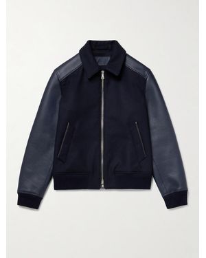 MR P. Panelled Ribbed Wool And Textured-Leather Varsity Jacket - Blue