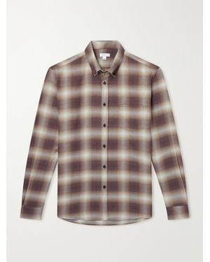 Sunspel Checked Cotton-Flannel Shirt - Brown