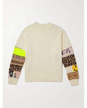 Kapital 5G Distressed Jacquard-Knit Sweater - Natural