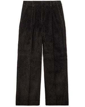 Our Legacy Borrowed Chino Wide-Leg Pleated Wool-Corduroy Pants - Black