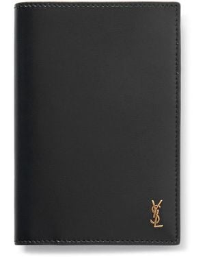 Saint Laurent Cassandre Logo-Embellished Glossed-Leather Passport Cover - Black