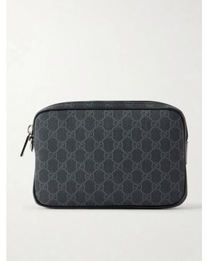 Gucci Monogrammed Leather-Trimmed Coated-Canvas Pouch - Grau