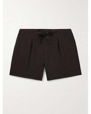 STÒFFA Straight-Leg Pleated Wool-Seersucker Shorts - Black