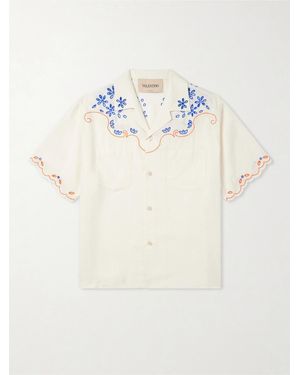 Valentino Garavani Camp-Collar Embroidered Linen Shirt - Natural