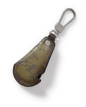 Berluti Scritto Venezia Leather And Silver-tone Shoe Horn Key Fob - Green