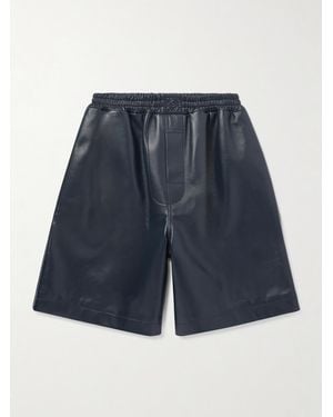 Loewe Wide-Leg Logo-Embossed Leather Shorts - Blue