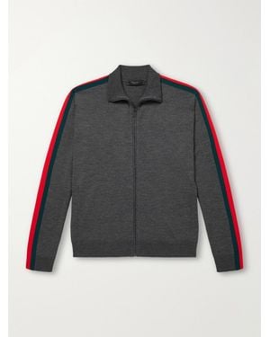 Gucci Web-Intarsia Wool Zip-Up Jumper - Grey