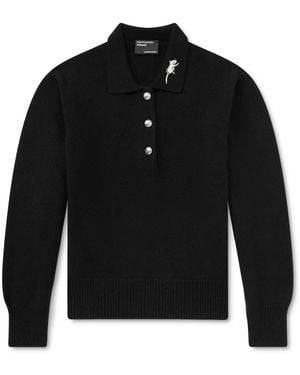 Enfants Riches Deprimes Rat Embroidered Cashmere Polo Sweater - Black