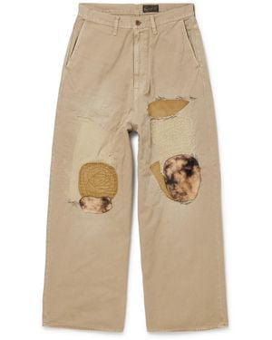 Kapital Katsuragi Port Straight-Leg Patchwork Distressed Cotton-Twill Pants - Natural