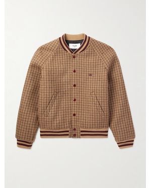 Celine Logo-embroidered Checked Wool Bomber Jacket - Natural