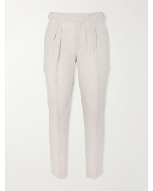 MR P. Steve Tapered Pleated Herringbone Linen Trousers - White