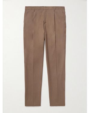 Sunspel Tapered Pleated Virgin Wool-Twill Trousers - Brown