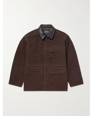 FRIZMWORKS Leather-Trimmed Suede Jacket - Marrone