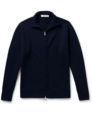 Inis Meáin Wool And Linen-blend Zip-up Cardigan - Blue