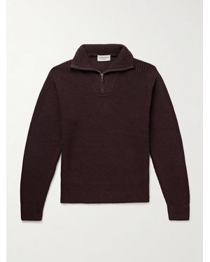 Officine Generale Tarek Ribbed Merino Wool Half-Zip Jumper - Red
