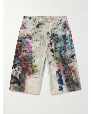 Acne Studios Judda Wide-Leg Distressed Paint-Splattered Denim Shorts - Grey