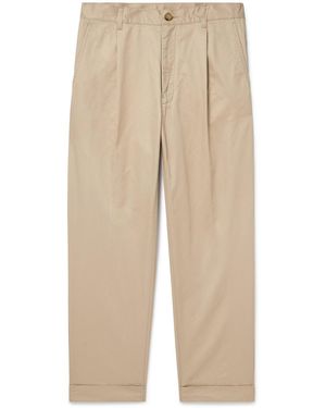 Beams Plus Tapered Pleated Cotton-Twill Pants - Natural