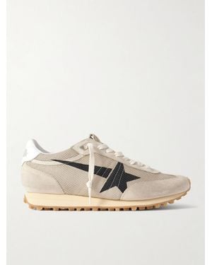 Golden Goose Marathon Distressed Suede-trimmed Printed Mesh Trainers - Natural