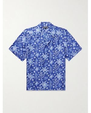 Vilebrequin Charli Hemd aus bedrucktem Seiden-Twill mit Reverskragen - Blau