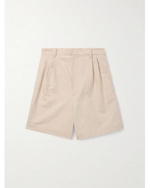 Bottega Veneta Straight-Leg Pleated Linen And Cotton-Blend Twill Shorts - Natural