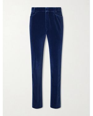 Tom Ford Tapered Cotton-velvet Tuxedo Trousers - Blue