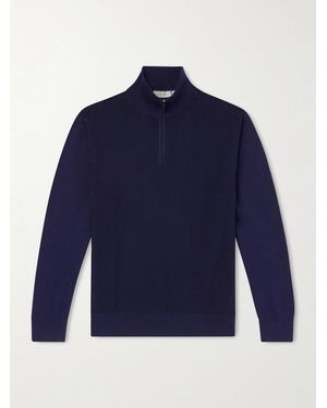 Canali Honeycomb-Knit Cotton Half-Zip Sweater - Blu