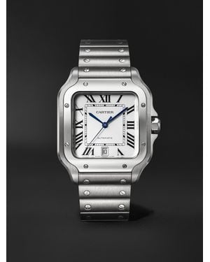 Cartier Santos Large Automatic 39.8mm Interchangeable Stainless Steel And Leather Watch - Black